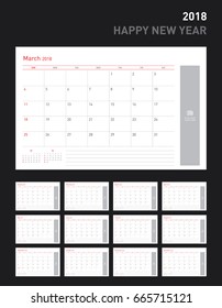Simple calendar Layout for 2018 years. Week starts from Sunday.