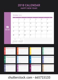 Simple calendar Layout for 2018 years. Week starts from Sunday.