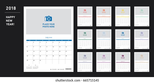 Simple calendar Layout for 2018 years. Week starts from Sunday.