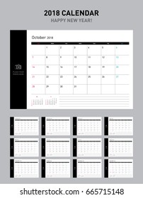 Simple calendar Layout for 2018 years. Week starts from Sunday.