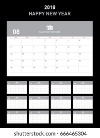 Simple calendar Layout for 2018 years. Week starts from Sunday.