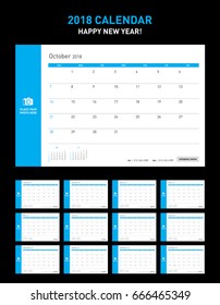 Simple calendar Layout for 2018 years. Week starts from Sunday.
