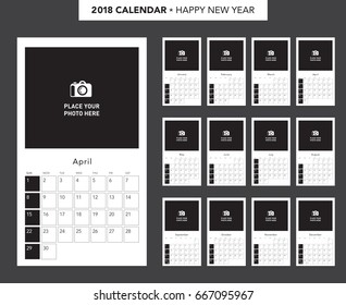 Simple calendar Layout for 2018 years. Week starts from Sunday.