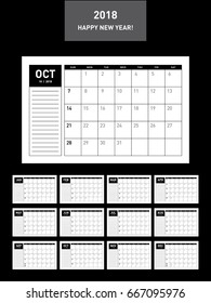 Simple calendar Layout for 2018 years. Week starts from Sunday.