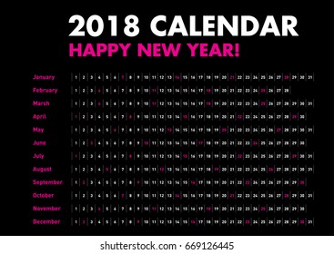 Simple Calendar Layout for 2018 years. one page calendar.