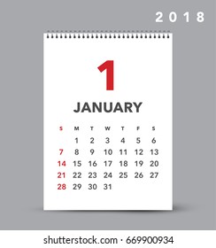 Simple calendar Layout for 2018 years. Week starts from Sunday.
