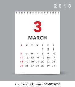Simple calendar Layout for 2018 years. Week starts from Sunday.