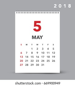 Simple calendar Layout for 2018 years. Week starts from Sunday.