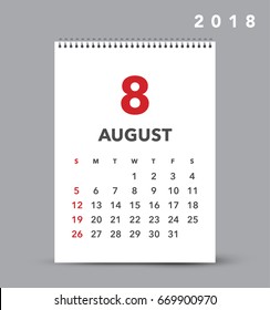 Simple calendar Layout for 2018 years. Week starts from Sunday.