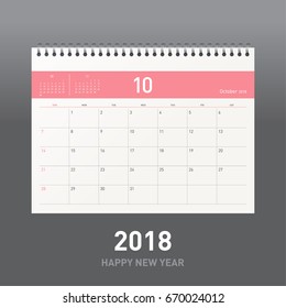 Simple calendar Layout for 2018 years. Week starts from Sunday.