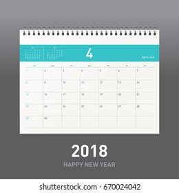 Simple calendar Layout for 2018 years. Week starts from Sunday.