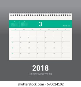 Simple calendar Layout for 2018 years. Week starts from Sunday.