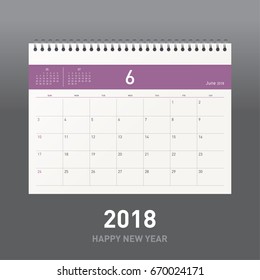 Simple calendar Layout for 2018 years. Week starts from Sunday.