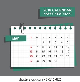 Simple calendar Layout for 2018 years. Week starts from Sunday.