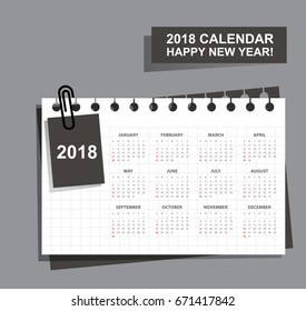 Simple calendar Layout for 2018 years. Week starts from Sunday.