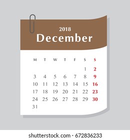 Simple calendar Layout for 2018 years. Week starts from Monday.