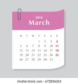 Simple calendar Layout for 2018 years. Week starts from Monday.