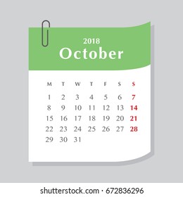 Simple calendar Layout for 2018 years. Week starts from Monday.