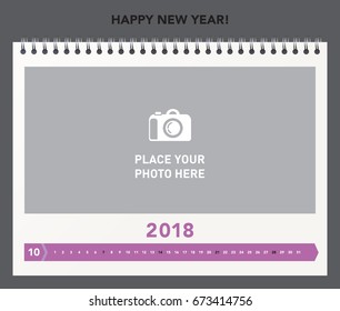 Simple calendar Layout for 2018 years. Photo calendar.