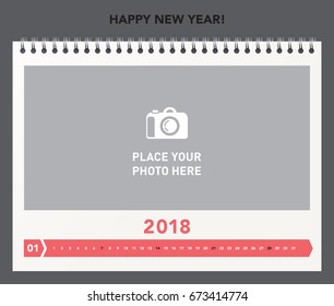 Simple calendar Layout for 2018 years. Photo calendar.
