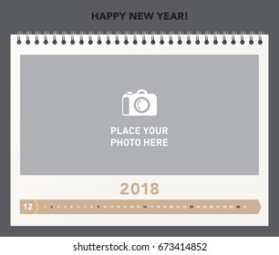 Simple calendar Layout for 2018 years. Photo calendar.