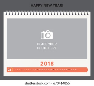 Simple calendar Layout for 2018 years. Photo calendar.