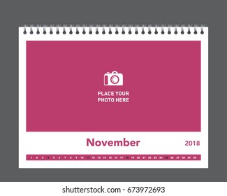 Simple calendar Layout for 2018 years. Photo calendar.