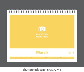 Simple calendar Layout for 2018 years. Photo calendar.