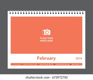 Simple calendar Layout for 2018 years. Photo calendar.