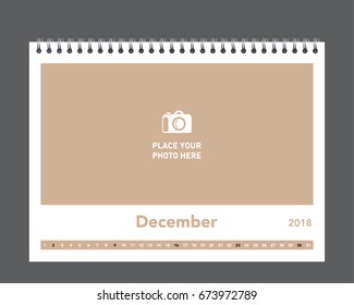 Simple calendar Layout for 2018 years. Photo calendar.