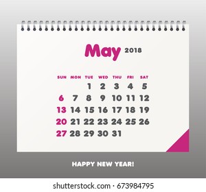 Simple calendar Layout for 2018 years. Week starts from Sunday.