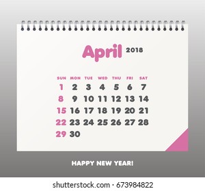 Simple calendar Layout for 2018 years. Week starts from Sunday.
