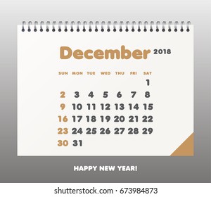 Simple calendar Layout for 2018 years. Week starts from Sunday.
