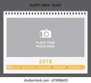 Simple calendar Layout for 2018 years. Photo calendar.