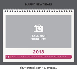 Simple calendar Layout for 2018 years. Photo calendar.