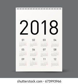 Simple calendar Layout for 2018 years. Week starts from Monday.