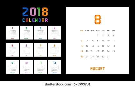 Simple calendar Layout for 2018 years. Week starts from Sunday.