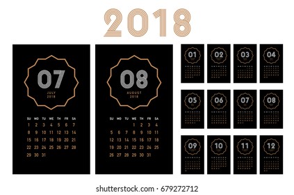 Simple calendar Layout for 2018 years. Week starts from Sunday.