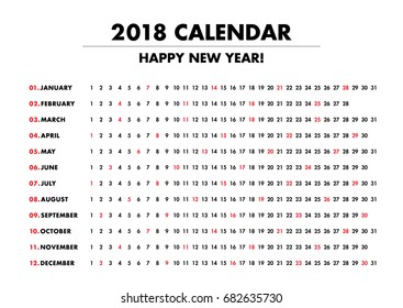 Simple calendar Layout for 2018 years. one page poster calendar.