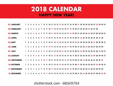 Simple calendar Layout for 2018 years. one page poster calendar.