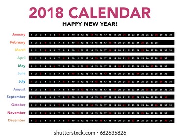 Simple calendar Layout for 2018 years. one page poster calendar.