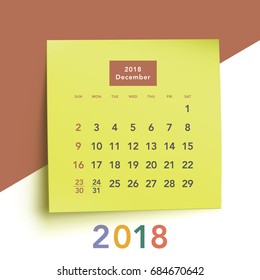 Simple calendar Layout for 2018 years. Week starts from Sunday.