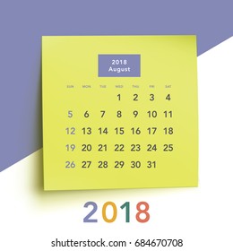 Simple calendar Layout for 2018 years. Week starts from Sunday.