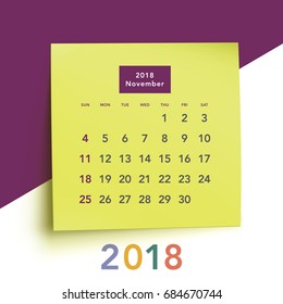 Simple calendar Layout for 2018 years. Week starts from Sunday.