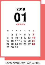 Simple calendar Layout for 2018 years. Week starts from Monday.