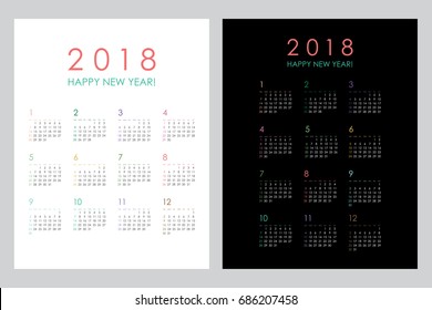 Simple calendar Layout for 2018 years. Week starts from Sunday.