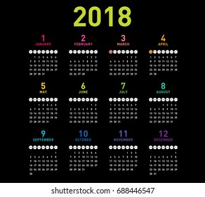 Simple calendar Layout for 2018 years. Week starts from Sunday.