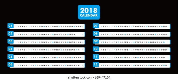 Simple calendar Layout for 2018 years. Poster calendar.