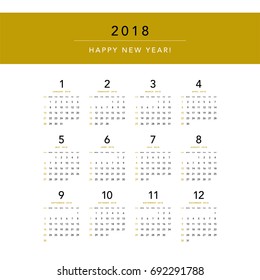 Simple calendar Layout for 2018 years. Week starts from Sunday.