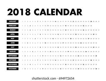 Simple calendar Layout for 2018 years. Poster calendar